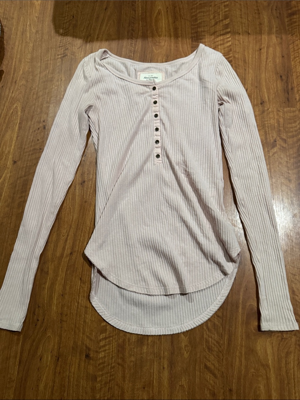 Abercrombie & Fitch Light Pink Ribbed Henley Long Sleeve Top